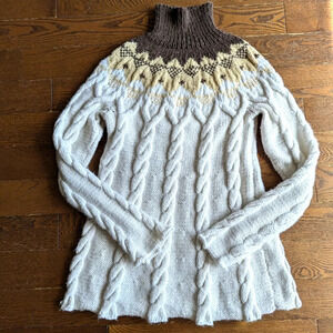 Handmade Fisherman’s Fair  Isle Icelandic Wool Sweater in brown, tan and White